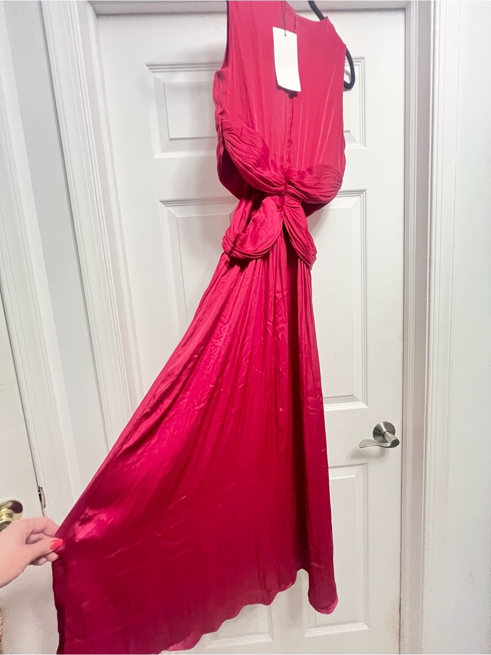 Zara Satin effect cut out sleeveless midi dress fuchsia. S NWT - Picture 17 of 17
